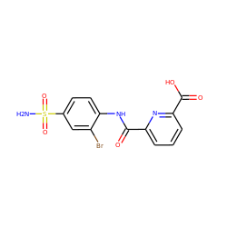 NS(=O)(=O)c1ccc(NC(=O)c2cccc(C(=O)O)n2)c(Br)c1 ZINC000013799119