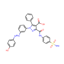 NS(=O)(=O)c1ccc(NC(=O)c2nn(-c3cccc(/N=N/c4ccc(O)cc4)c3)c(-c3ccccc3)c2C(=O)O)cc1 ZINC000095597555