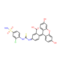 NS(=O)(=O)c1ccc(NC(=S)/N=C2/C=CC(=C3c4ccc(O)cc4Oc4cc(O)ccc43)C(C(=O)O)=C2)c(Cl)c1 ZINC000028461436