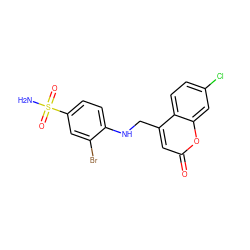 NS(=O)(=O)c1ccc(NCc2cc(=O)oc3cc(Cl)ccc23)c(Br)c1 ZINC000027734694