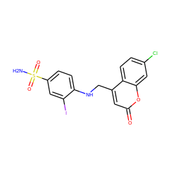 NS(=O)(=O)c1ccc(NCc2cc(=O)oc3cc(Cl)ccc23)c(I)c1 ZINC000027742248