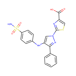 NS(=O)(=O)c1ccc(Nc2cn(-c3nc(C(=O)O)cs3)nc2-c2ccccc2)cc1 ZINC001772653870