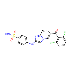 NS(=O)(=O)c1ccc(Nc2cn3cc(C(=O)c4c(Cl)cccc4Cl)ccc3n2)cc1 ZINC000012504436