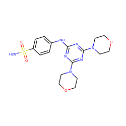 NS(=O)(=O)c1ccc(Nc2nc(N3CCOCC3)nc(N3CCOCC3)n2)cc1 ZINC000028713146