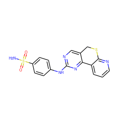 NS(=O)(=O)c1ccc(Nc2ncc3c(n2)-c2cccnc2SC3)cc1 ZINC000653716014