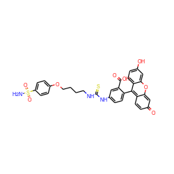 NS(=O)(=O)c1ccc(OCCCCNC(=S)Nc2ccc(-c3c4ccc(=O)cc-4oc4cc(O)ccc34)c(C(=O)O)c2)cc1 ZINC000299827270