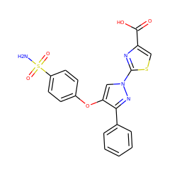 NS(=O)(=O)c1ccc(Oc2cn(-c3nc(C(=O)O)cs3)nc2-c2ccccc2)cc1 ZINC001772575651