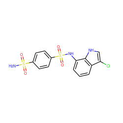 NS(=O)(=O)c1ccc(S(=O)(=O)Nc2cccc3c(Cl)c[nH]c23)cc1 ZINC000000600748