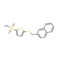 NS(=O)(=O)c1ccc(SCc2ccc3ccccc3c2)s1 ZINC001772619148