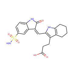 NS(=O)(=O)c1ccc2c(c1)/C(=C/c1[nH]c3c(c1CCC(=O)O)CCCC3)C(=O)N2 ZINC000003815527