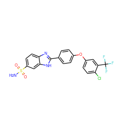 NS(=O)(=O)c1ccc2nc(-c3ccc(Oc4ccc(Cl)c(C(F)(F)F)c4)cc3)[nH]c2c1 ZINC000034394827