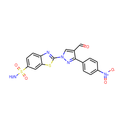 NS(=O)(=O)c1ccc2nc(-n3cc(C=O)c(-c4ccc([N+](=O)[O-])cc4)n3)sc2c1 ZINC000299819903