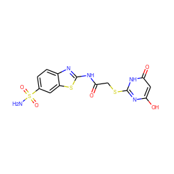 NS(=O)(=O)c1ccc2nc(NC(=O)CSc3nc(O)cc(=O)[nH]3)sc2c1 ZINC000473110953