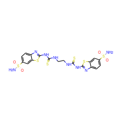 NS(=O)(=O)c1ccc2nc(NC(=S)NCCNC(=S)Nc3nc4ccc(S(N)(=O)=O)cc4s3)sc2c1 ZINC000473098357