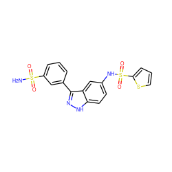 NS(=O)(=O)c1cccc(-c2n[nH]c3ccc(NS(=O)(=O)c4cccs4)cc23)c1 ZINC000166996375