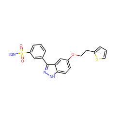 NS(=O)(=O)c1cccc(-c2n[nH]c3ccc(OCCc4cccs4)cc23)c1 ZINC000166624750