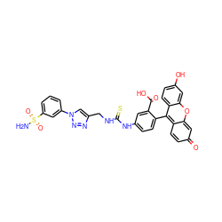 NS(=O)(=O)c1cccc(-n2cc(CNC(=S)Nc3ccc(-c4c5ccc(=O)cc-5oc5cc(O)ccc45)c(C(=O)O)c3)nn2)c1 ZINC000653803658