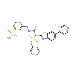 NS(=O)(=O)c1cccc(CNC(=O)[C@H](c2nc3ccc(-c4ccncc4Cl)cc3s2)S(=O)(=O)Cc2ccccc2)c1 ZINC000221942553