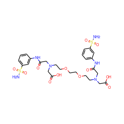 NS(=O)(=O)c1cccc(NC(=O)CN(CCOCCOCCN(CC(=O)O)CC(=O)Nc2cccc(S(N)(=O)=O)c2)CC(=O)O)c1 ZINC000029250089