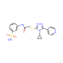 NS(=O)(=O)c1cccc(NC(=O)CSc2nnc(-c3ccncc3)n2C2CC2)c1 ZINC000012678957