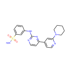 NS(=O)(=O)c1cccc(Nc2nccc(-c3ccnc(N4CCCCC4)c3)n2)c1 ZINC000095572615