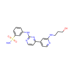 NS(=O)(=O)c1cccc(Nc2nccc(-c3ccnc(NCCCO)c3)n2)c1 ZINC000095574923