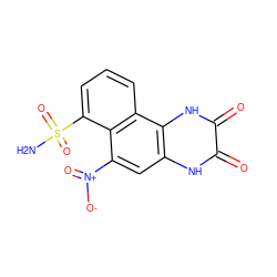 NS(=O)(=O)c1cccc2c1c([N+](=O)[O-])cc1[nH]c(=O)c(=O)[nH]c12 ZINC000008585017