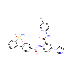 NS(=O)(=O)c1ccccc1-c1ccc(C(=O)Nc2ccc(-n3ccnc3)cc2C(=O)Nc2ccc(Br)cn2)cc1 ZINC000028107182