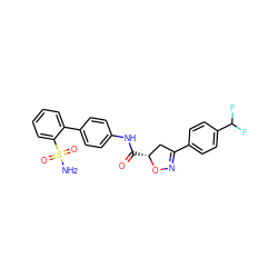 NS(=O)(=O)c1ccccc1-c1ccc(NC(=O)[C@@H]2CC(c3ccc(C(F)F)cc3)=NO2)cc1 ZINC000013489896