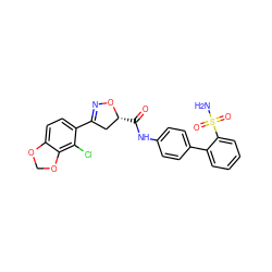 NS(=O)(=O)c1ccccc1-c1ccc(NC(=O)[C@@H]2CC(c3ccc4c(c3Cl)OCO4)=NO2)cc1 ZINC000013489902