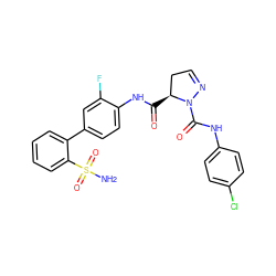 NS(=O)(=O)c1ccccc1-c1ccc(NC(=O)[C@H]2CC=NN2C(=O)Nc2ccc(Cl)cc2)c(F)c1 ZINC000064513714