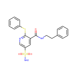 NS(=O)(=O)c1cnc(Sc2ccccc2)c(C(=O)NCCc2ccccc2)c1 ZINC000039716028