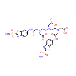 NS(=O)(=O)c1nc2ccc(NC(=O)CN(CCN(CCN(CC(=O)O)CC(=O)Nc3ccc4nc(S(N)(=O)=O)sc4c3)CC(=O)O)CC(=O)O)cc2s1 ZINC000095608798