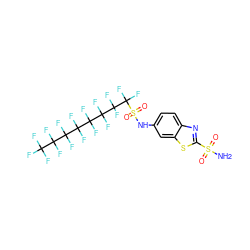 NS(=O)(=O)c1nc2ccc(NS(=O)(=O)C(F)(F)C(F)(F)C(F)(F)C(F)(F)C(F)(F)C(F)(F)C(F)(F)C(F)(F)F)cc2s1 ZINC000095550645