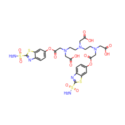 NS(=O)(=O)c1nc2ccc(OC(=O)CN(CCN(CCN(CC(=O)O)CC(=O)Oc3ccc4nc(S(N)(=O)=O)sc4c3)CC(=O)O)CC(=O)O)cc2s1 ZINC000095543437