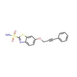 NS(=O)(=O)c1nc2ccc(OCC#Cc3ccccc3)cc2s1 ZINC000299861079