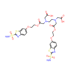 NS(=O)(=O)c1nc2ccc(OCCOC(=O)CN(CCN(CC(=O)O)CC(=O)OCCOc3ccc4nc(S(N)(=O)=O)sc4c3)CC(=O)O)cc2s1 ZINC000095611957