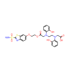 NS(=O)(=O)c1nc2ccc(OCCOC(=O)CN(CCN(CC(=O)O)c3ccccc3O)c3ccccc3O)cc2s1 ZINC000029230524