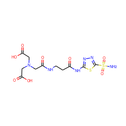 NS(=O)(=O)c1nnc(NC(=O)CCNC(=O)CN(CC(=O)O)CC(=O)O)s1 ZINC000013472913