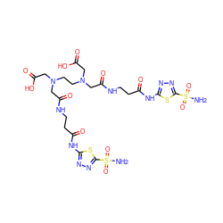 NS(=O)(=O)c1nnc(NC(=O)CCNC(=O)CN(CCN(CC(=O)O)CC(=O)NCCC(=O)Nc2nnc(S(N)(=O)=O)s2)CC(=O)O)s1 ZINC000095614423