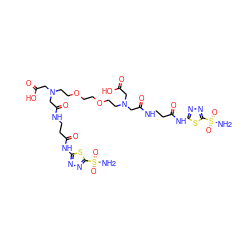 NS(=O)(=O)c1nnc(NC(=O)CCNC(=O)CN(CCOCCOCCN(CC(=O)O)CC(=O)NCCC(=O)Nc2nnc(S(N)(=O)=O)s2)CC(=O)O)s1 ZINC000169357986