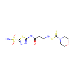 NS(=O)(=O)c1nnc(NC(=O)CCNSC(=S)N2CCOCC2)s1 ZINC000034717900