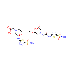 NS(=O)(=O)c1nnc(NC(=O)CN(CCOCCOCCN(CC(=O)O)CC(=O)Nc2nnc(S(N)(=O)=O)s2)CC(=O)O)s1 ZINC000049616061