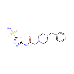 NS(=O)(=O)c1nnc(NC(=O)CN2CCN(Cc3ccccc3)CC2)s1 ZINC000028354255