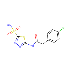 NS(=O)(=O)c1nnc(NC(=O)Cc2ccc(Cl)cc2)s1 ZINC000096928847