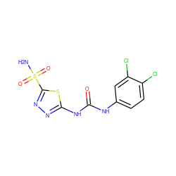 NS(=O)(=O)c1nnc(NC(=O)Nc2ccc(Cl)c(Cl)c2)s1 ZINC000005925103