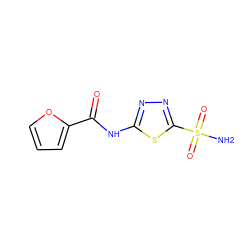 NS(=O)(=O)c1nnc(NC(=O)c2ccco2)s1 ZINC000028524729