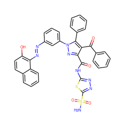 NS(=O)(=O)c1nnc(NC(=O)c2nn(-c3cccc(/N=N/c4c(O)ccc5ccccc45)c3)c(-c3ccccc3)c2C(=O)c2ccccc2)s1 ZINC000049899620