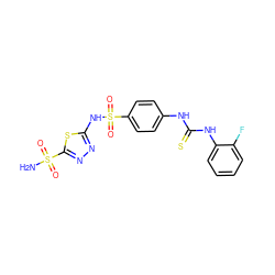 NS(=O)(=O)c1nnc(NS(=O)(=O)c2ccc(NC(=S)Nc3ccccc3F)cc2)s1 ZINC000028386494