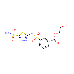 NS(=O)(=O)c1nnc(NS(=O)(=O)c2cccc(C(=O)OCCO)c2)s1 ZINC000013537501